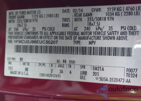 2014 Ford Escape Titanium from USA, damaged, VIN 1FMCU0J96EUC50207